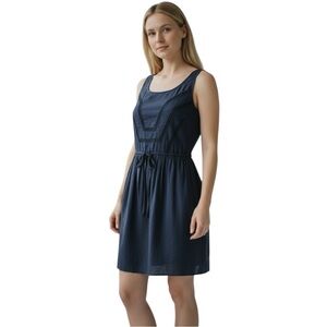 Princess Vera Wang Navy Blue Tie-Waist Sleeveless Crinkle Rayon Mini Dress 9